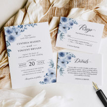 Bohemian Dusty Blue Floral Invitation Suite