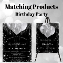 Birthday black and silver balloons glitter drips
