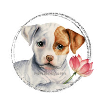 Puppy Holding Lotus Flower With Faux Silver Ring