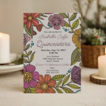 Colorful Floral Quinceañera   Folk Art Botanical