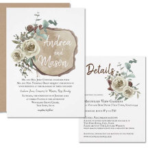 Wood Slice Rustic Floral Watercolor