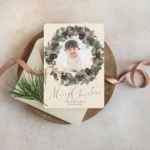 Boho Wreath Photo Holiday Card