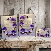 Gold leaf, gold frame, purple flowers collection