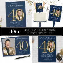 Navy Blue and Gold Elegant 40th Birthday Party