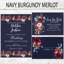 Navy Burgundy Merlot Floral Wedding Suite
