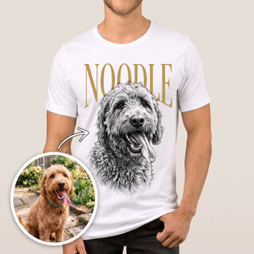 Before/after: the personalized t-shirt with NOODLE's portrait