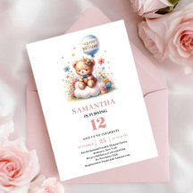 Teddy Bear with Balloon Flowers Kids Birthday 48D