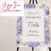 Elegant purple watercolor flowers 75th birthday