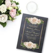 Chalkboard White Roses and Gold Border