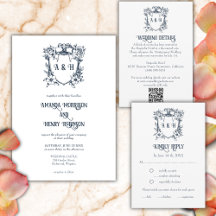 Elegant Vintage Floral & Monogram Crest Wedding