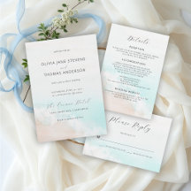 Coastal Blue Aqua Ocean Beach Wave Elegant Wedding