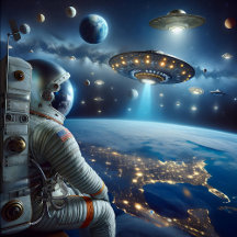 Spaceships and an Astronaut in Outer Space