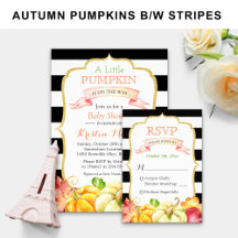 Invitation Suite: Autumn Pumpkins Leaves Striped