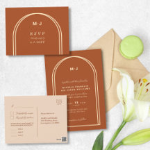 Monogram Terracotta Brown Earthy Arch Wedding