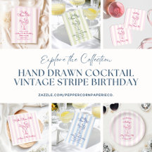 Pink Stripe Hand Drawn Cocktail 30th Birthday