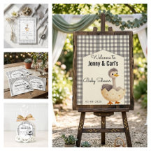 Grey Gingham Ostrich Baby Shower Collection