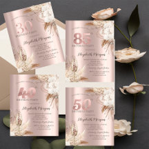 Boho Flowers,Champagne Glass,Rose Gold Birthday 