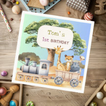Fun Blue Safari Birthday Invitation & Party Decor
