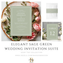 Elegant Sage Green Formal Wedding Invitation Suite