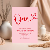 Playful Calligraphy with Heart Swirl 1st Birthday