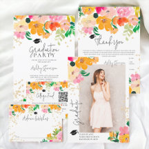 Gold glitter bold floral botanical graduation