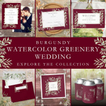 Burgundy Greenery Foliage Wedding Invitation Suite