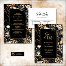 Black and Gold Floral Wedding Stationery