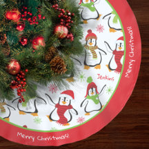Dancing Christmas Penguins Red and Green Pattern