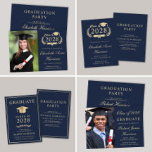 Blue Gold College Graduation Party Invitations
