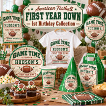 Vintage Green Football First Down 1st Birthday 