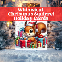 Whimsical Christmas Squirrel Holiday Cards