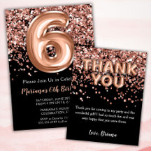 Rose Gold Black 6th Birthday Party