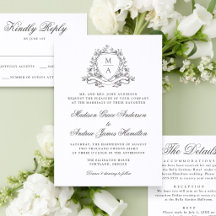 Elegant Floral Crest Letterpress Wedding Suite