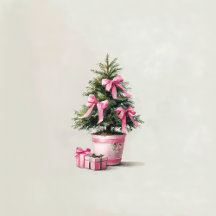 Little Christmas Trees with Bows and Ribbons