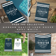 Modern Rustic Lake House Navy Blue and White 