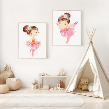 Ballerina With Brown Hair Nursery Prints