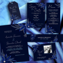 Chic Silver & Navy Blue Floral Wedding