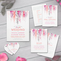 Watercolor vine floral coral pink green wedding