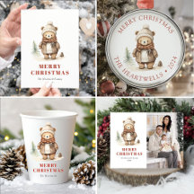 Cute Watercolor Bear Merry Christmas Collection
