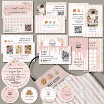 Blush pink and white stripes Floral bakery brand