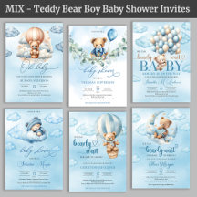 MIX - Teddy Bear Boy Baby Shower Invitations 