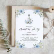 Blue Floral Anchor Nautical Birthday Collection