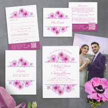 Pink anemone flower watercolor art wedding