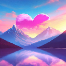 Heart & Mountain Sunset Landscape Art