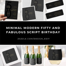 Minimal Modern Fifty and Fabulous Script Birthday