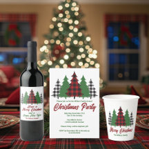 Rustic Red Plaid Merry Christmas Trees Party