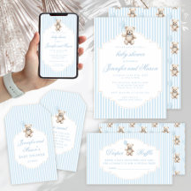 Cute blue teddy bear balloon boho baby boy shower