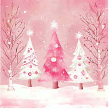 Cute Pink White Retro Christmas Trees