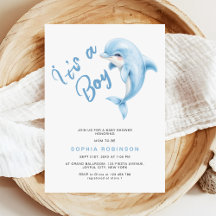 Cute Dolphin Dusty Blue Baby Shower