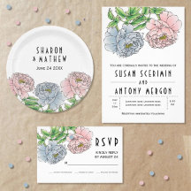 Peonies watercolor wedding invitations collection